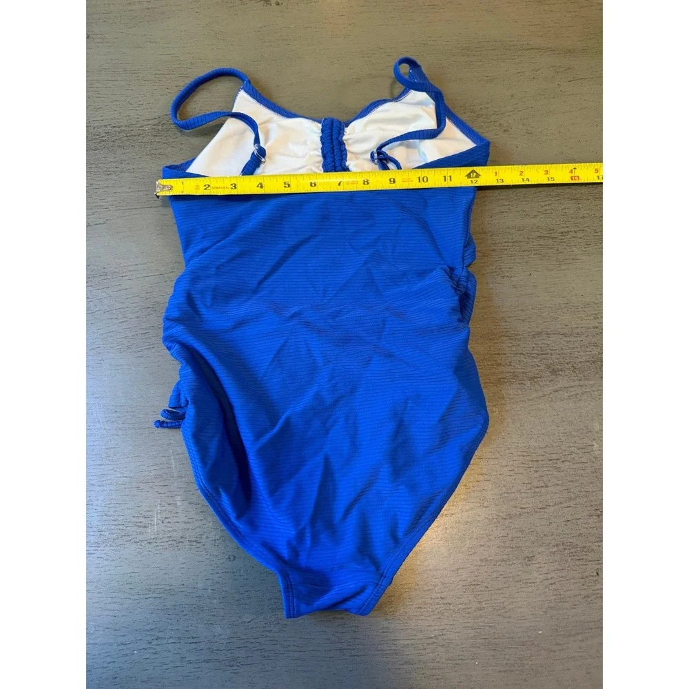 Girls Royal Blue Ribbed Cutout One Piece Swimsuit Size XL 14-16 Cinch Tie